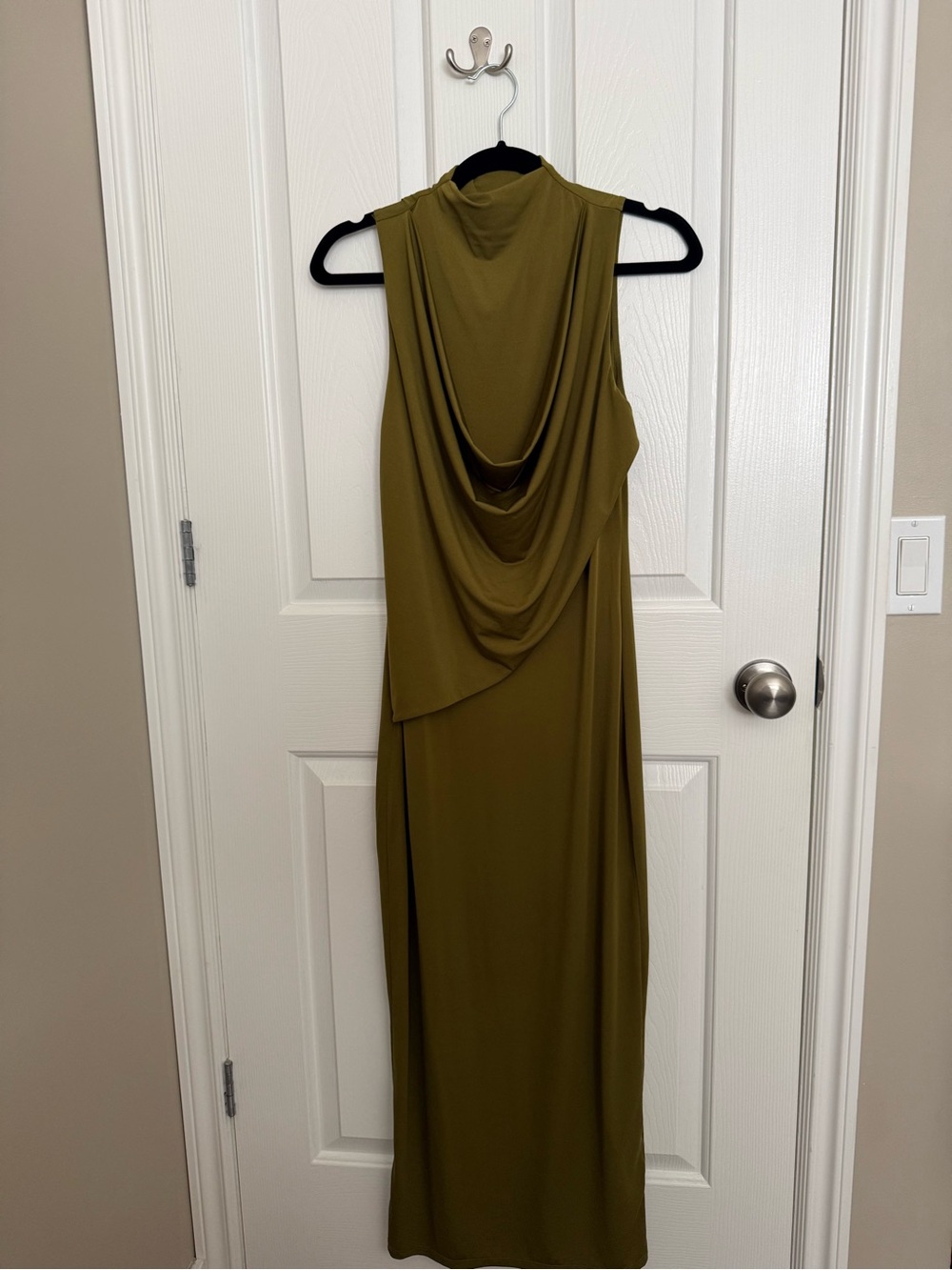 H&M Sleeveless Olive Draped Back Maxi Dress